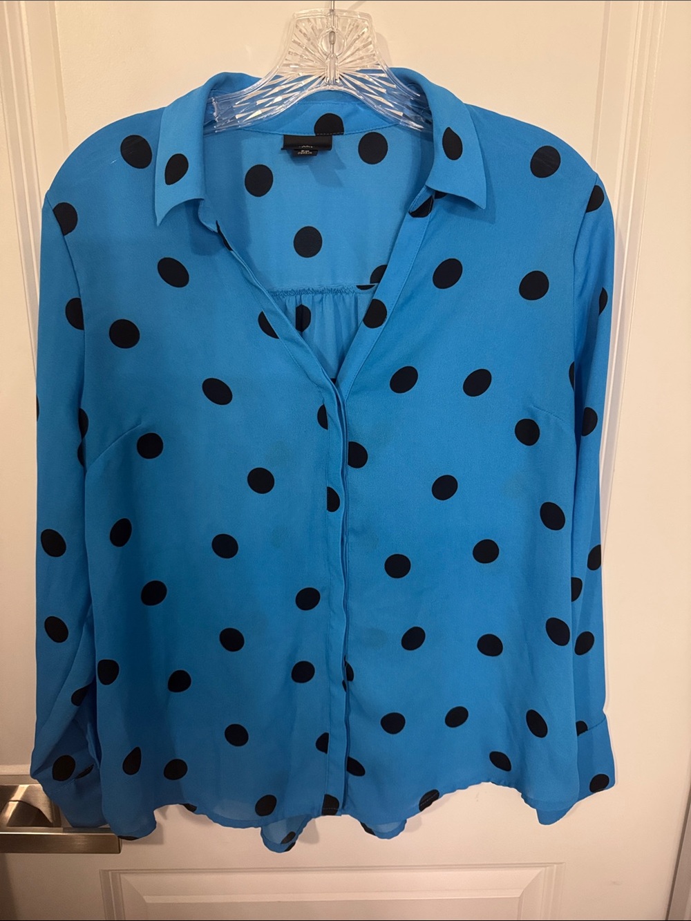 Worthington Bright Blue Polka Dot Button-Down Blouse